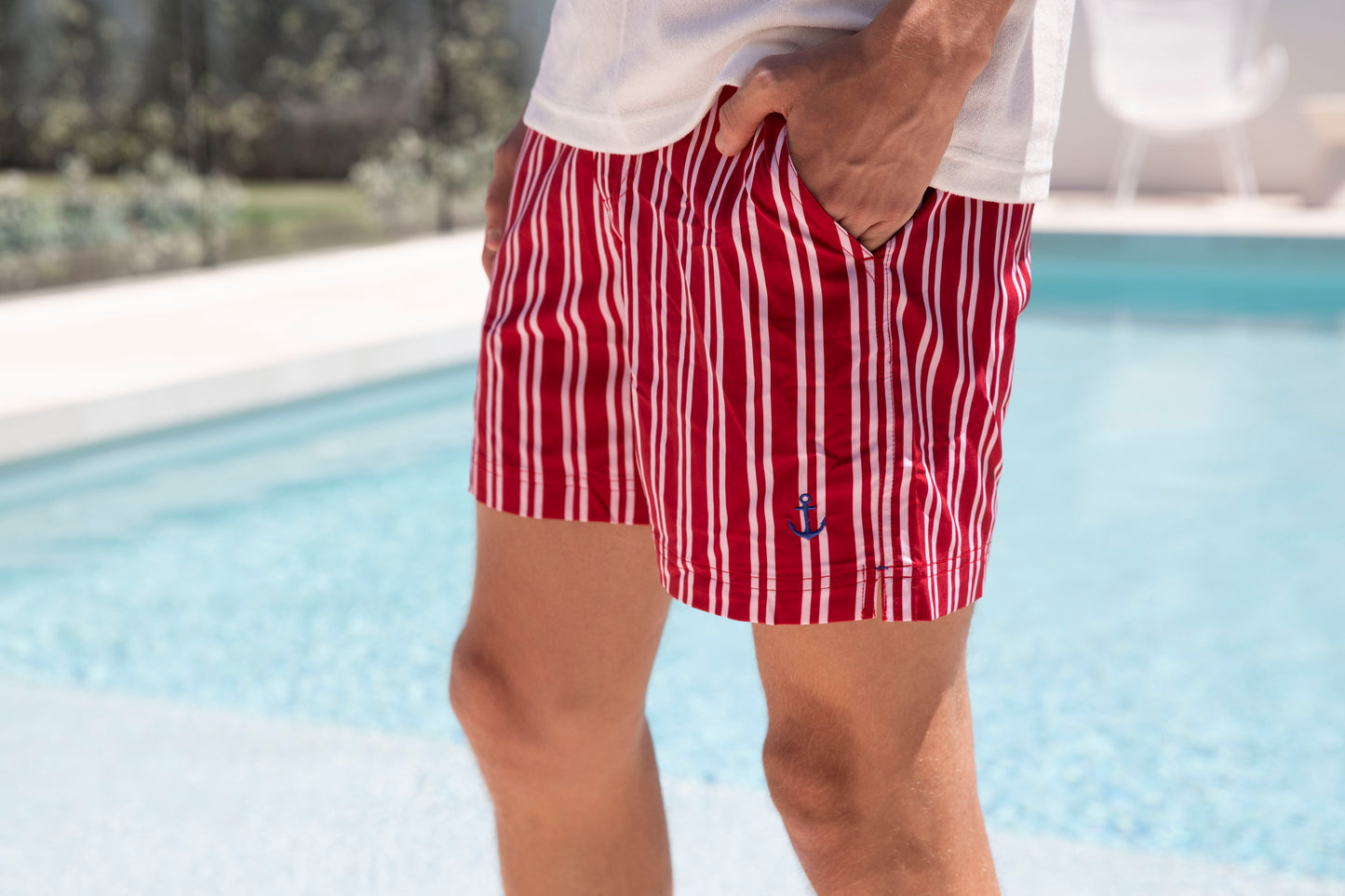 Men's Swim Shorts - Red & White Striped