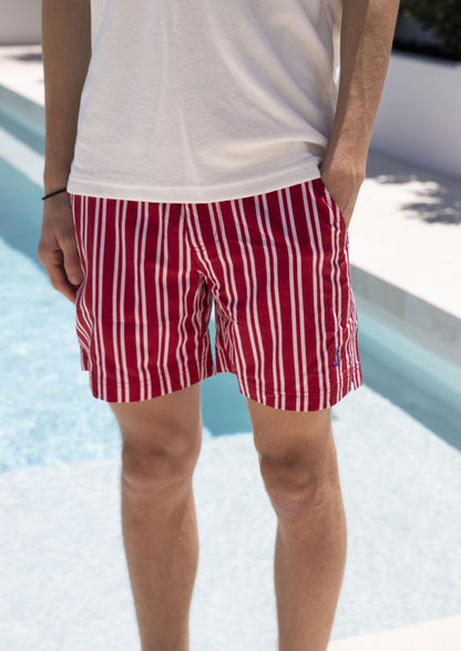 Men's Swim Shorts - Red & White Striped